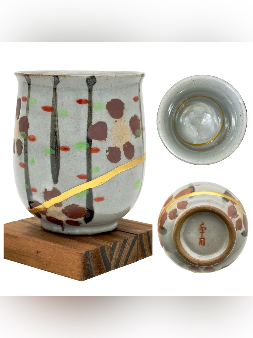 Kintsugi Cup Japanese Yunomi Vintage Stoneware Gold Crack Art Growth Gift